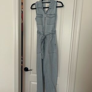 Cloth & Stone Blue Sleeveless Jumpsuit with Tie Belt